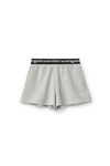 alexander wang logo elastic short in stretch corduroy heather grey