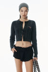Alexander Wang washed black 有机棉扭绳花纹针织短款开衫