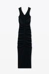 Alexander Wang black 褶饰宽 v 领超长款连衣裙