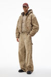 Alexander Wang weathered tan 做旧植绒连帽工装夹克