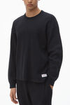 Alexander Wang black crystal hotfix crewneck long-sleeve tee in waffle knit