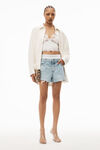 alexander wang logo elastic brief layer shorts in denim  pebble bleach
