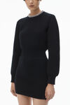 Alexander Wang black 水晶烫钻饰边羊毛混纺长袖连衣裙