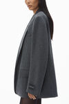 Alexander Wang charcoal 透明珠烫钻装饰羊毛斜纹布加大款宽松西装外套