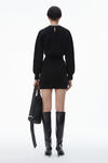 Alexander Wang black 水晶烫钻饰边羊毛混纺长袖连衣裙
