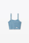 Alexander Wang washed blue 华夫纹针织棉弹力短款吊带背心