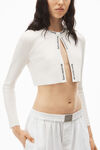 alexander wang jacquard long sleeve logo cardigan in stretch knit soft white