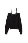 alexander wang pullover with satin cami layer in cotton black