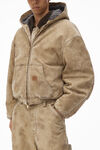 Alexander Wang weathered tan 做旧植绒连帽工装夹克