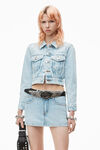 Alexander Wang bleach mid rise mini skort in comfort stretch denim