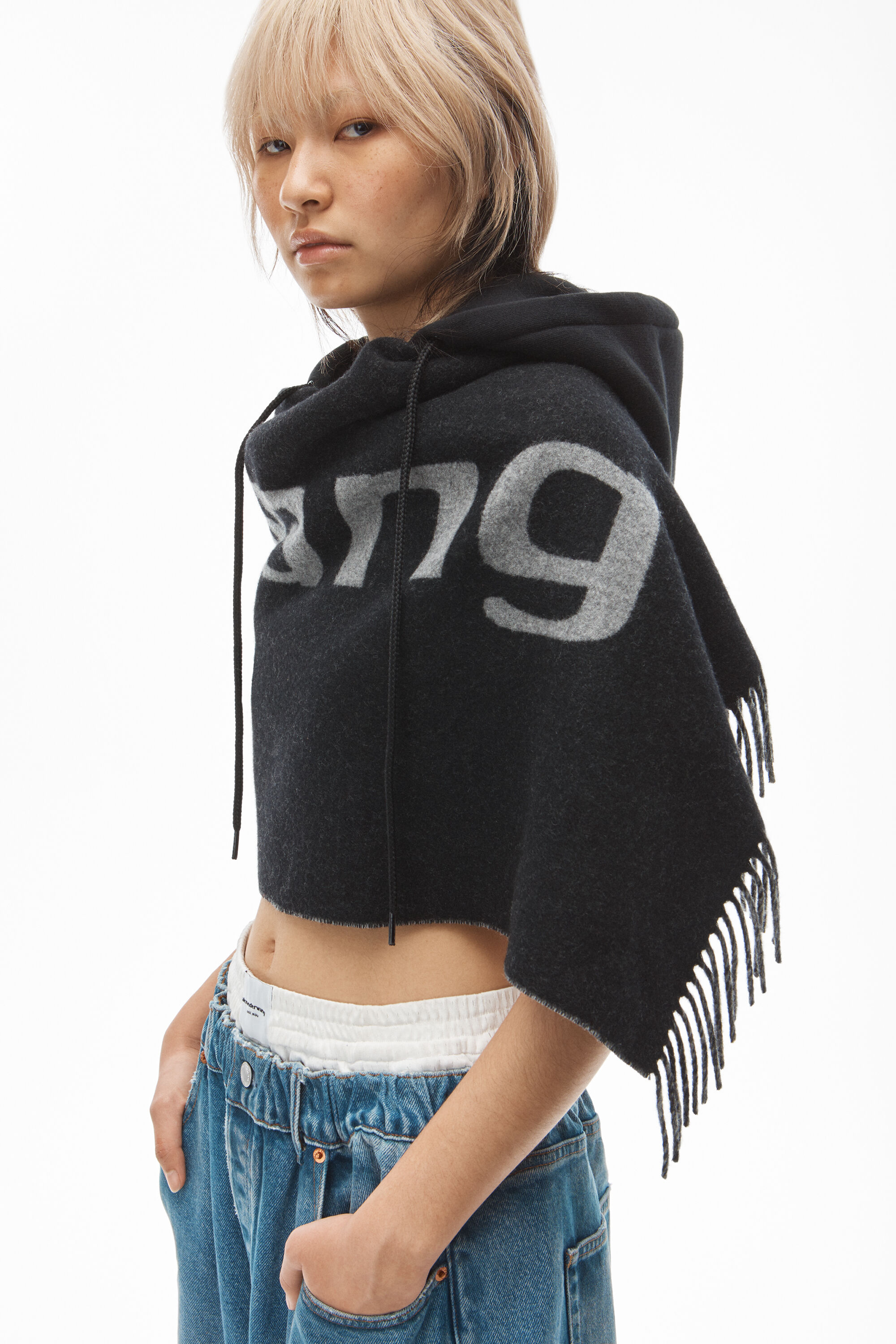 alexanderwang HOODED LOGO SCARF IN WOOL 