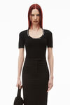 alexander wang logo jacquard short-sleeve tee in stretch knit black
