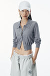 Alexander Wang heather grey high-frequency stacked logo cardigan in merino wool