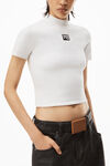 alexander wang logo patch mock neck top in bodycon knit  soft white