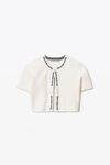 alexander wang jacquard short sleeve logo cardigan in stretch knit soft white