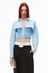 alexander wang layered smocked cami in compact cotton chambray blue
