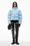 Alexander Wang oxford blue cropped puffer coat with reflective logo