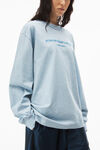 alexander wang puff logo long sleeve tee in compact jersey light blue heather