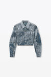 Alexander Wang washed smoke white 植绒牛仔布修身机车夹克