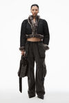 Alexander Wang black cardigan puffer with fur trim