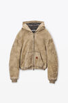 Alexander Wang weathered tan 做旧植绒连帽工装夹克