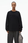 Alexander Wang black 做旧徽标装饰棉质平纹针织布中性长袖 t 恤