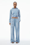 Alexander Wang washed light blue 拷花丝绒紧身拉链连帽衫
