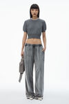 Alexander Wang charcoal short sleeve tee in wool blend with crystal hotfix trim