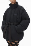 Alexander Wang black puffer coat with dome logo patch