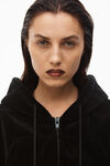 alexander wang cropped zip up hoodie in velour black