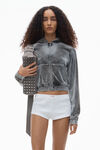 Alexander Wang washed feather shrunken zip-up hoodie in crushed velour