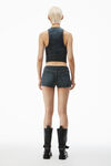 Alexander Wang black crackle indigo 棉质牛仔布透明水晶烫钻机车超短裤