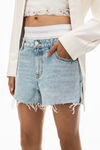 alexander wang logo elastic brief layer shorts in denim  pebble bleach