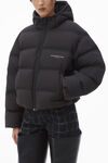Alexander Wang black cropped hooded puffer coat with reflective logo