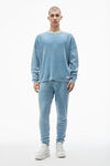 Alexander Wang washed blue 华夫纹针织棉弹力长袖 t 恤