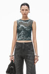 Alexander Wang black crackle grey 棉质牛仔布透明水晶烫钻机车裤
