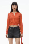 Alexander Wang fiery red 透明珠饰烫钻圆领开衫