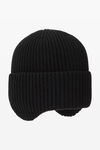 Alexander Wang black 徽标耳罩针织帽（罗纹羊毛弹力）
