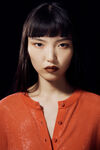 Alexander Wang fiery red 透明珠饰烫钻圆领开衫