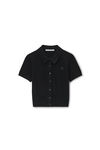Alexander Wang black logo embroidered polo cardigan in wool