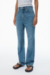 alexander wang fly high-rise stacked jean in denim  vintage medium indigo