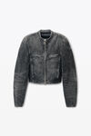 Alexander Wang black crackle grey clear crystal hotfix moto jacket in crackle grey wash denim