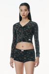 Alexander Wang washed black multi floral-print waffle knit cardigan