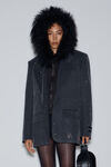 Alexander Wang charcoal 透明珠烫钻装饰羊毛斜纹布加大款宽松西装外套
