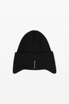 Alexander Wang black logo earmuff beanie in ribbed wool stretch