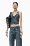 Alexander Wang black crackle indigo 棉质牛仔布透明水晶烫钻背心