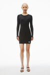 Alexander Wang washed black 罗纹棉长袖家居连衣裙