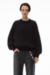 Alexander Wang black logo embossed ribbed pullover in soft chenille