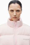 Alexander Wang light pink cropped puffer coat with reflective logo