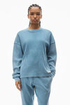 Alexander Wang washed blue 华夫纹针织棉弹力长袖 t 恤